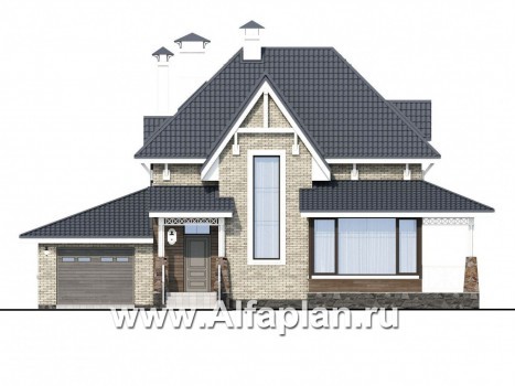 Проекты домов Альфаплан - «Медея» - компактный дом с верандой на главном фасаде - превью фасада №1