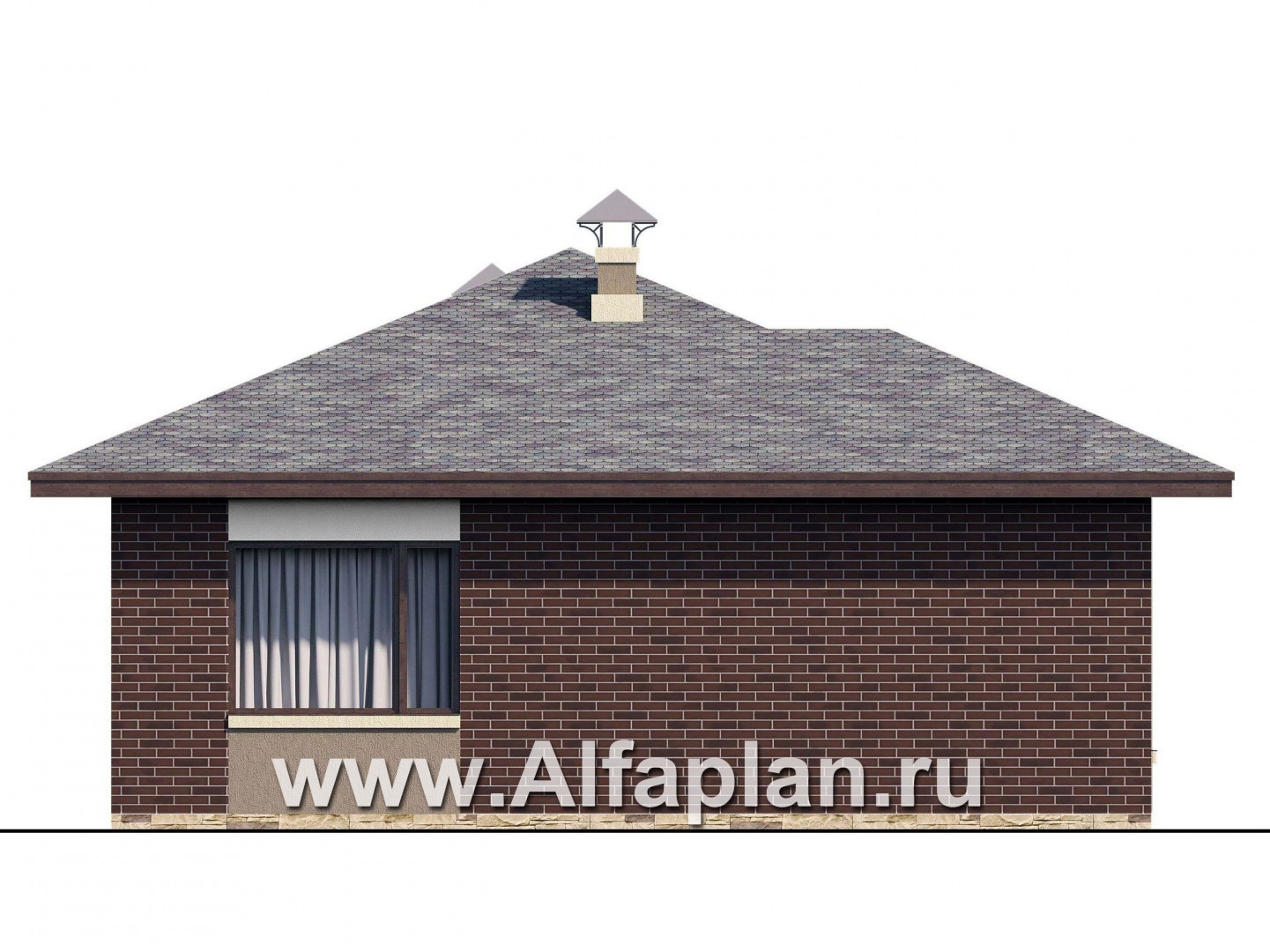 Проекты домов Альфаплан - «Дега» - проект одноэтажного дома из газобетона, с террасой, с угловым окном - изображение фасада №3