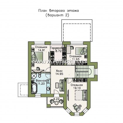 «Благополучие» - проект двухэтажного дома, с открытой планировкой, с эркером и с террасой - превью план дома