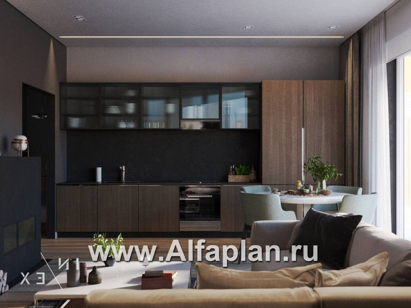 Проекты домов Альфаплан - «Виньон» - проект одноэтажного дома, планировка с большой террасой, 2 спальни - дополнительное изображение №4
