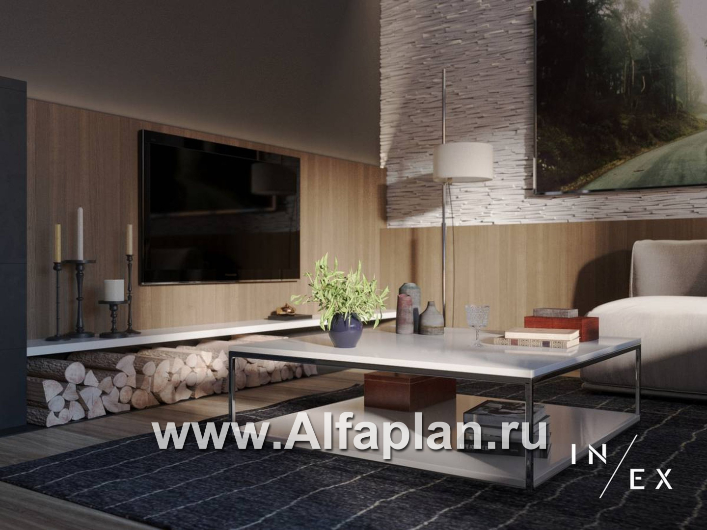 Проекты домов Альфаплан - «Виньон» - проект одноэтажного дома, планировка с большой террасой, 2 спальни - дополнительное изображение №5