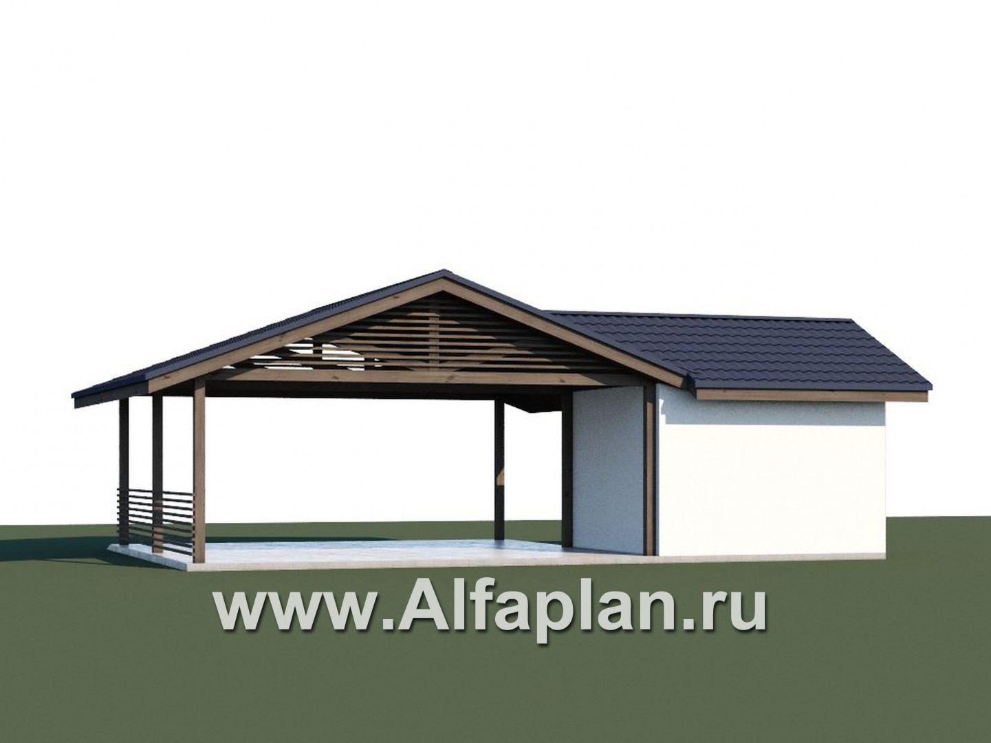 Проекты домов Альфаплан - Навес-стоянка для машин с небольшой кладовой - дополнительное изображение №1