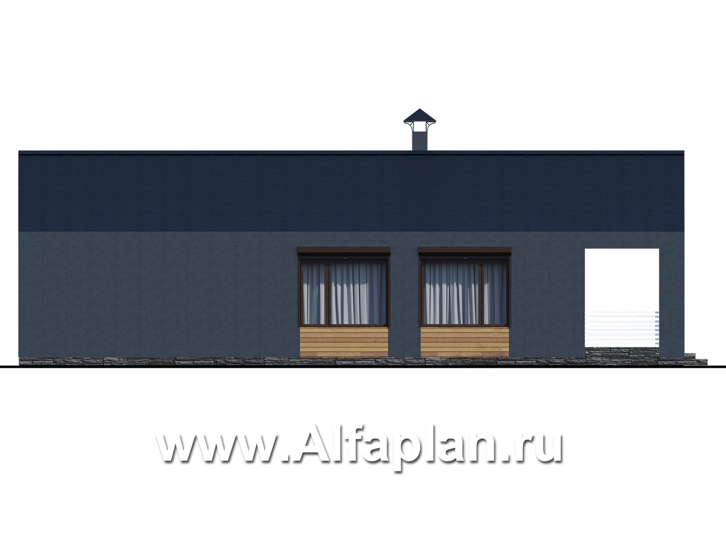 Проекты домов Альфаплан - «Тета» -  проект одноэтажного дома в стиле барн, с террасой, 2 спальни - изображение фасада №3