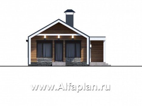 Проекты домов Альфаплан - «Тета» -  проект одноэтажного дома в стиле барн, с террасой, 2 спальни - превью фасада №1