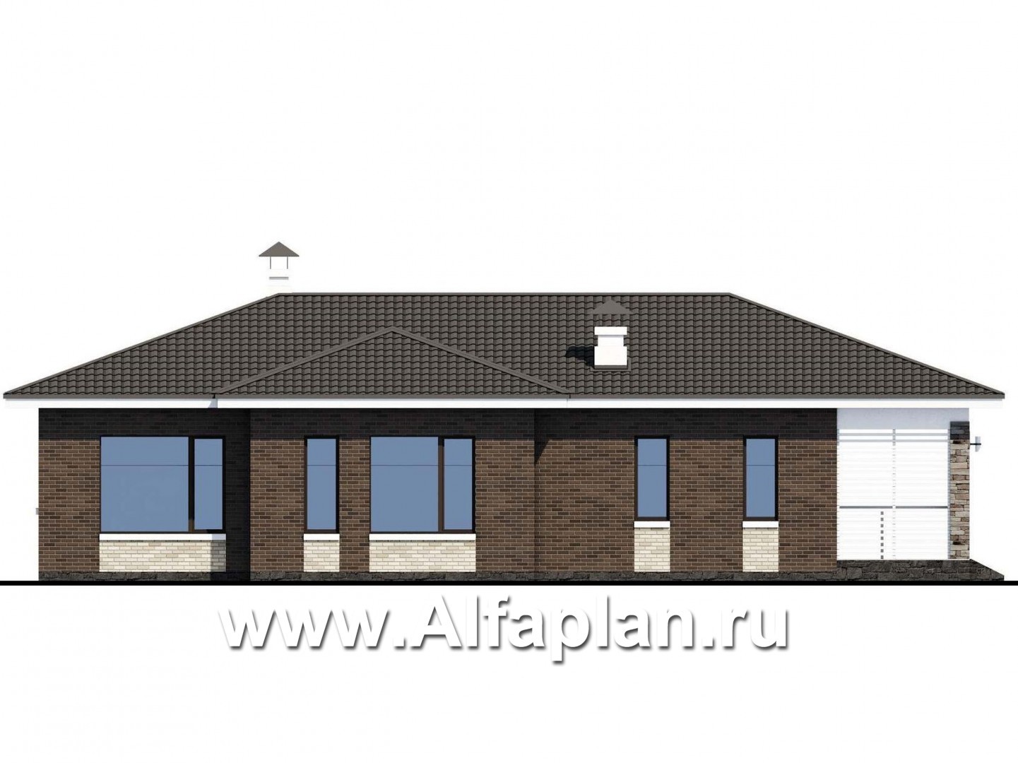Проекты домов Альфаплан - «Персефона» - современный одноэтажный коттедж с террасой - изображение фасада №3