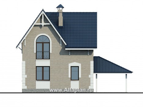 Проекты домов Альфаплан - Проект дома с мансардой из газобетона «Оптима», с гаражом-навесом - превью фасада №4