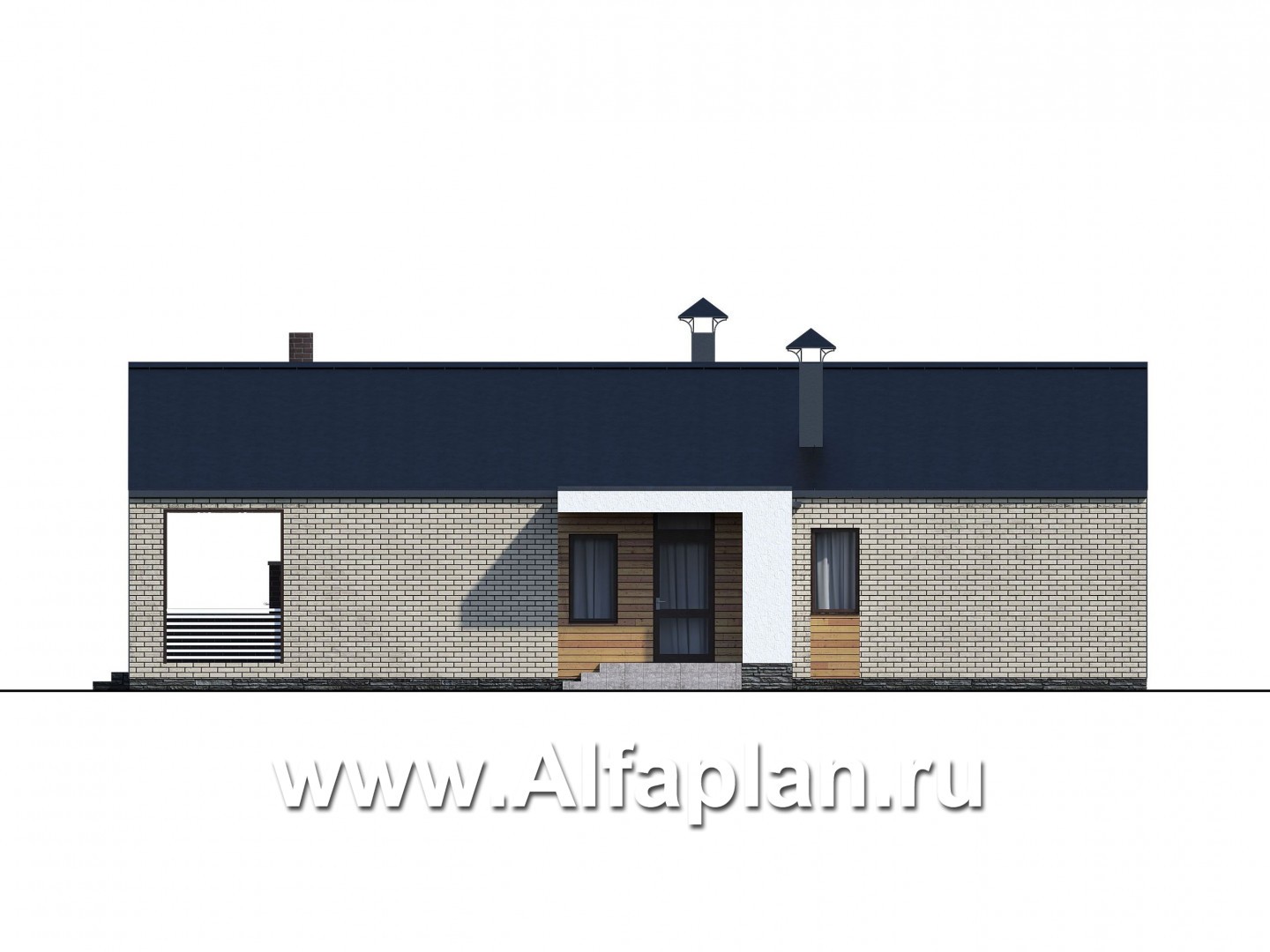 Проекты домов Альфаплан - «Тета» -  проект одноэтажного дома в стиле барн, с террасой, 2 спальни - изображение фасада №2