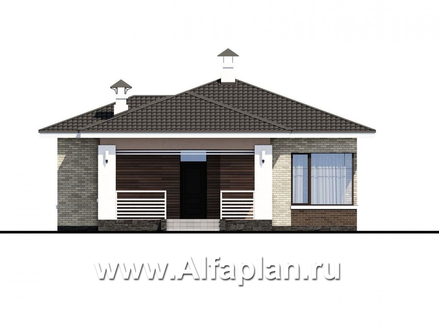 Проекты домов Альфаплан - «Гестия» - современный одноэтажный коттедж с террасой - изображение фасада №1