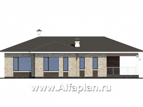 Проекты домов Альфаплан - «Терпсихора» - современный одноэтажный коттедж с террасой - превью фасада №3